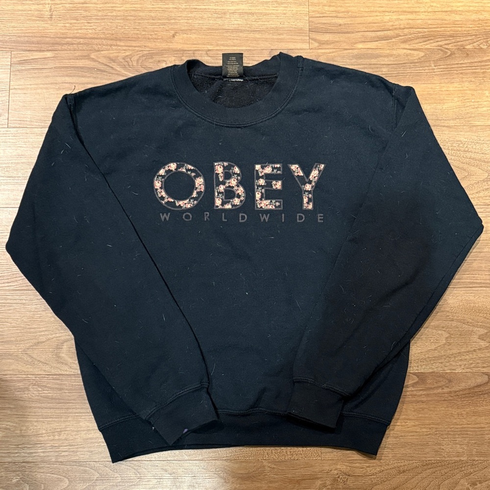Obey Floral Black Crewneck Sweater